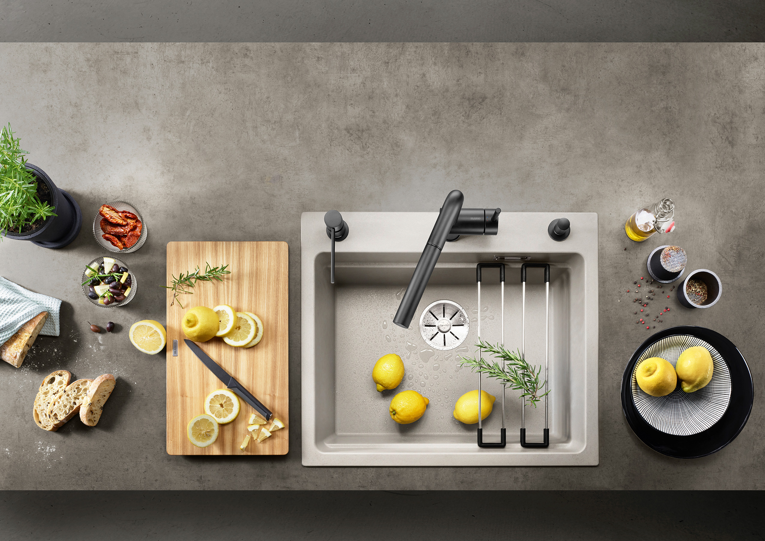 Preparing food at a Silgranit sink